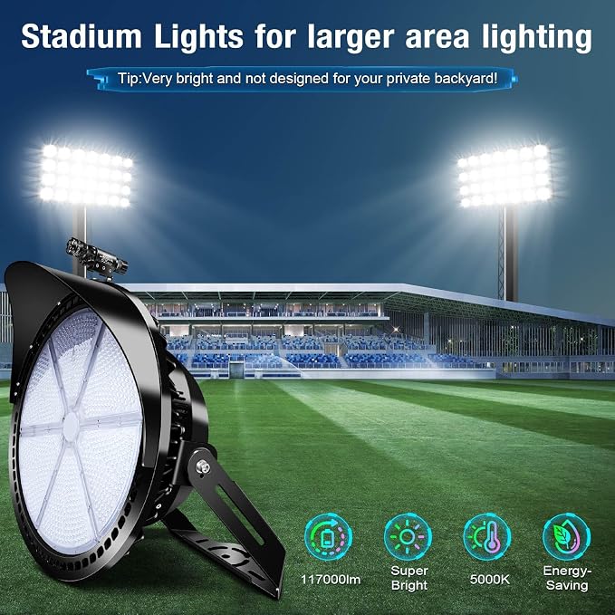 Stadium Lights Outdoor LED, 600W Heavy-Duty Sport Court Floodlight Super Bright - Image 2