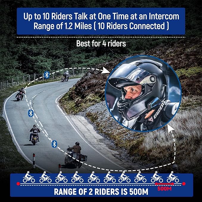 LEXIN B4FM Motorcycle Bluetooth Headset, 10 Riders Helmet Bluetooth Intercom - Image 2