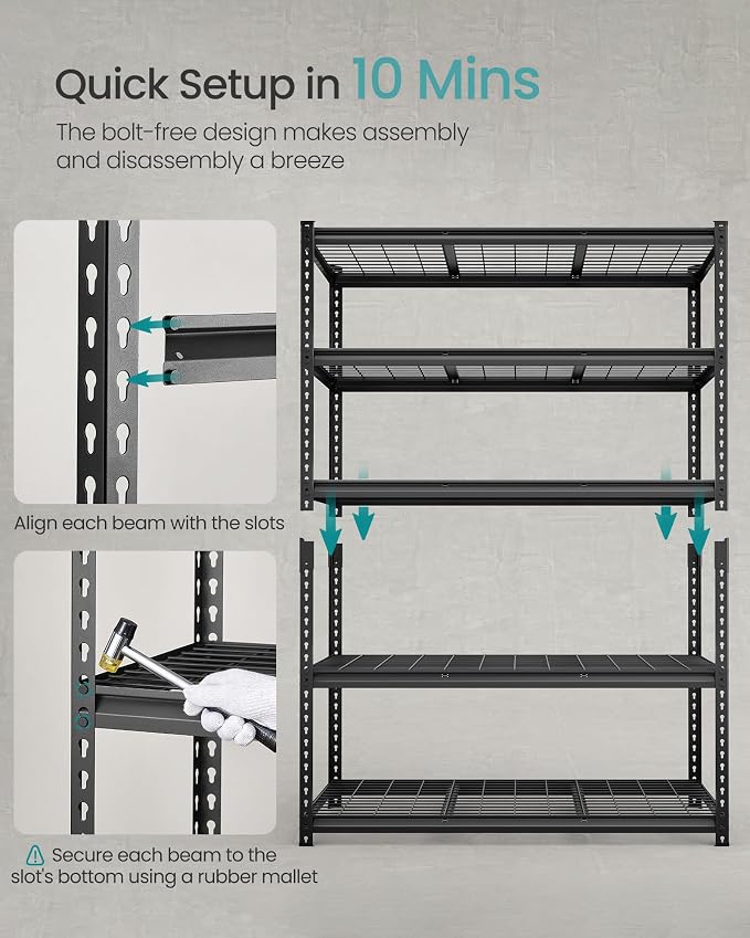 SONGMICS 5-Tier Storage Shelves Set of 2, Heavy-Duty Garage Shelving, - Image 5