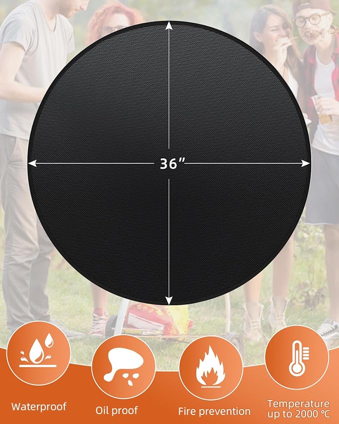 Round BBQ Grill Mat, 36 inches Double-Sided Fireproof Pad - Image 2