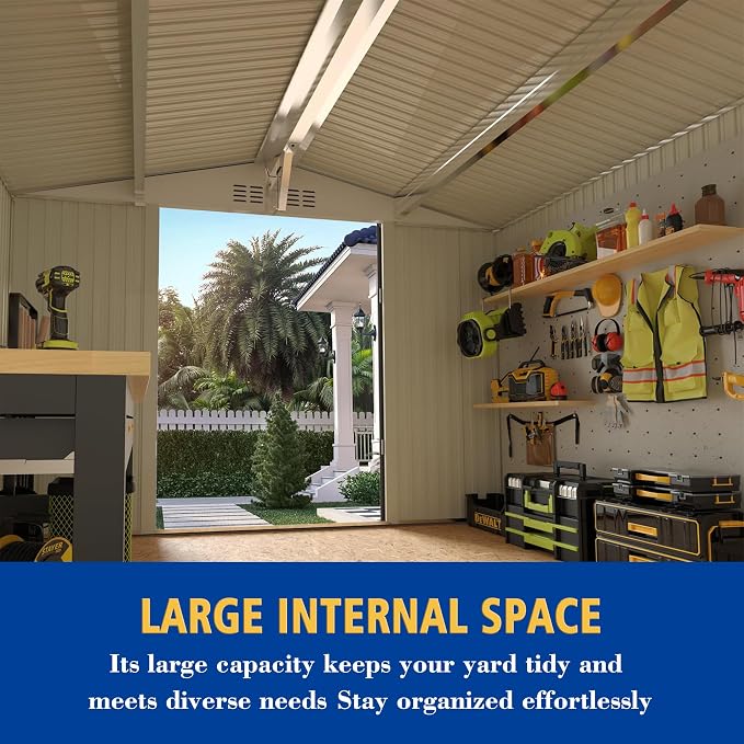 10 x 8 FT Large Outdoor Storage Shed w/Lockable Door, Heavy Duty Metal Garden - Image 5