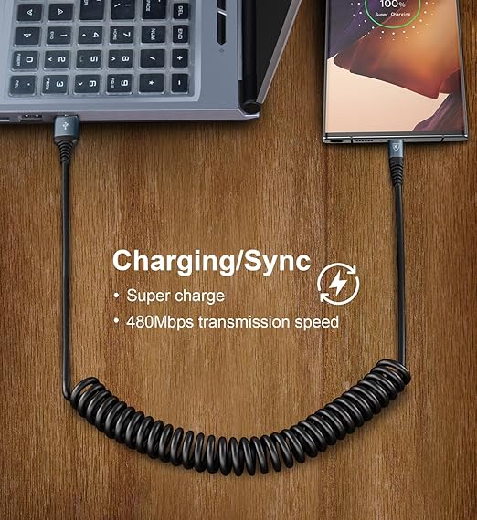 USB C Cable 6ft, Coiled Type C Charger Cord - Image 4
