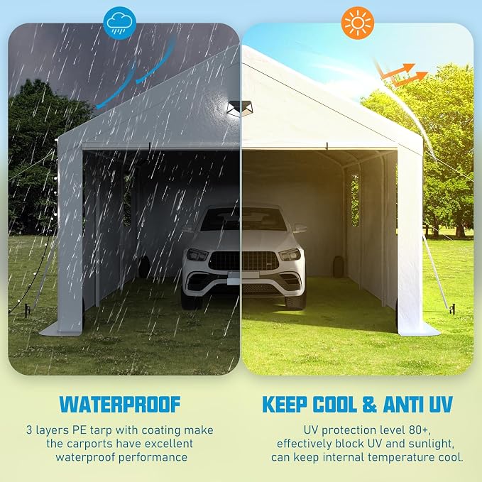 13x25 Carport Canopy, Heavy Duty Car Port, Portable Car Ports Garage - Image 5