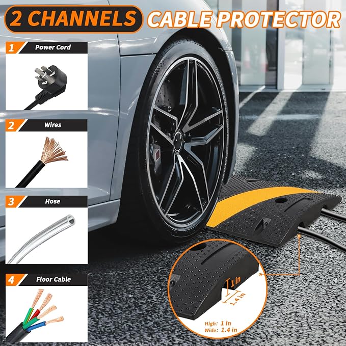 6 Ft Rubber Speed Bump, 2 Pack 2 Channel Modular Heavy Duty Speed Bumps Humps - Image 3