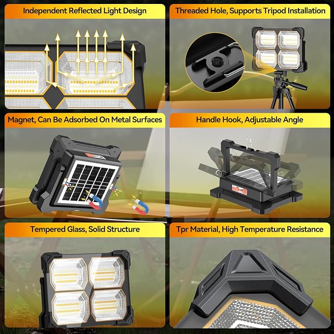 300W Led Work Light Rechargeable, 26000MAh Solar Portable Light, 26000LM - Image 5