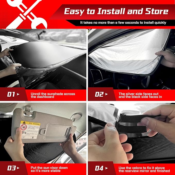 ARISMOTOR Windshield Sun Shade for Jeep Compass 2017-2024, Custom Fit Foldable - Image 6