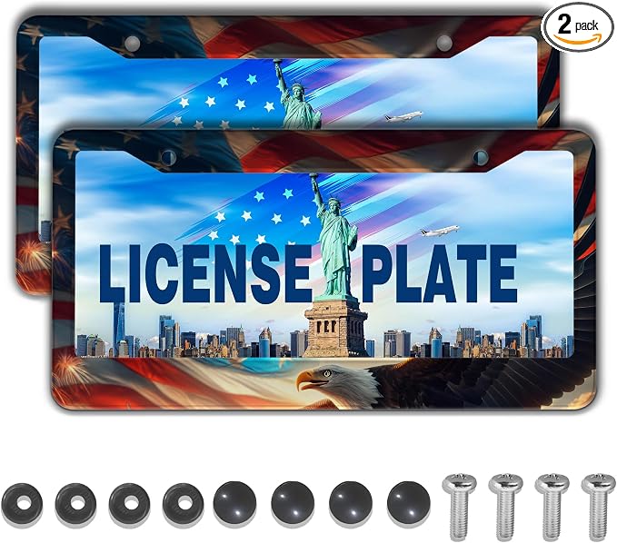 Automotive Exterior Accessories Multicolor License Plate Frames American Flag by Unknown