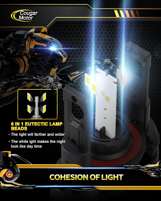Cougar Motor H13 Bulbs, 9008 Fog Lights 6500K White Non-Polarity H13 Fog Bulb - Image 3
