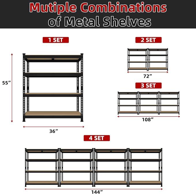 3 Packs 36" W x 16" D x 55" H Adjustable Garage Storage Shelves - Image 8