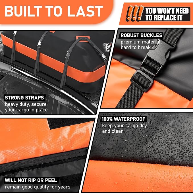 Asinking Car Roof Bag Rooftop top Cargo Carrier Bag 15 Cubic feet Waterproof - Image 5