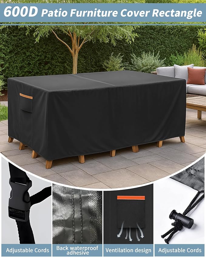 Outdoor Waterproof Furniture Cover, 136W x 74L x 28H inches Heavy Duty 600D - Image 5