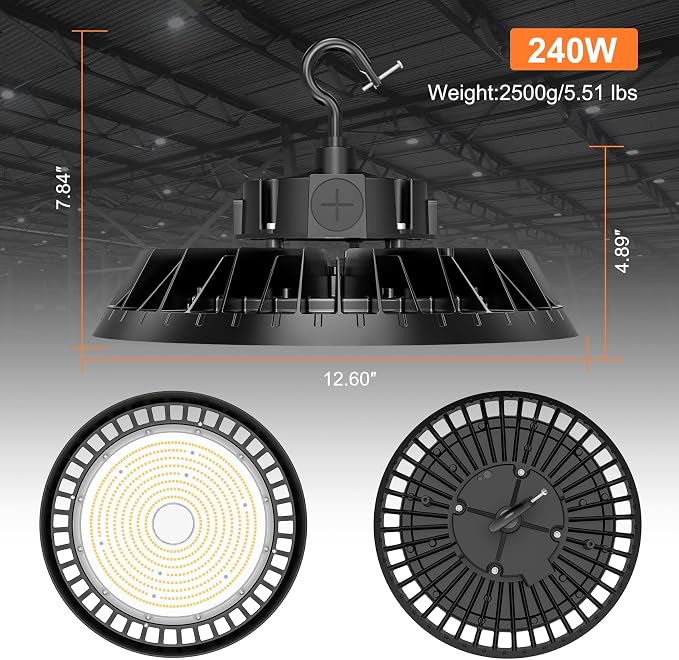 6Pack LED High Bay Lights, 240W UFO High Bay LED Shop Lights, 36000LM - Image 4