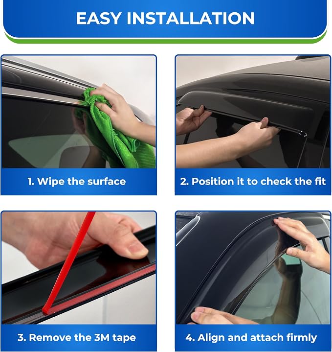 KPY Window Visor Rain Guard for 2003-2010 BMW X3, Tape-On Window Deflectors - Image 6