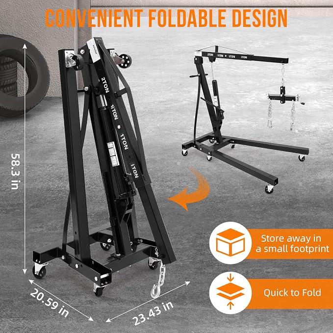 Engine Hoist with Lever, 2 Ton 4000 Lbs Heavy Duty Folding Cherry Picker Engine - Image 4