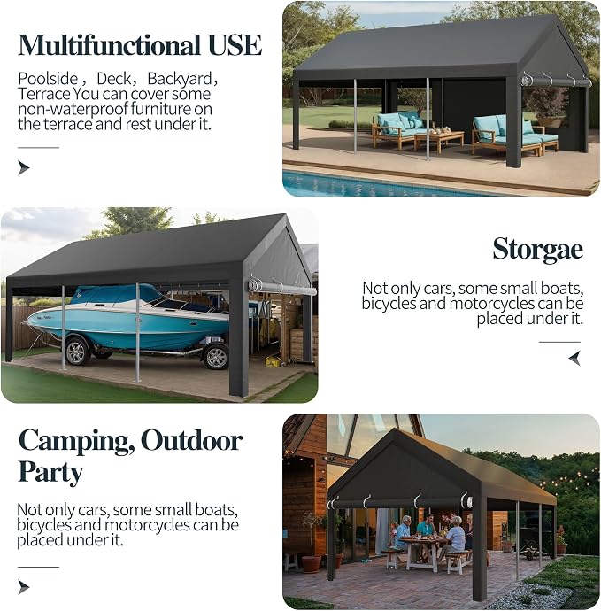 Shintenchi Carport 10' x 20' Heavy Duty Portable Garage, Car Port Canopy - Image 5