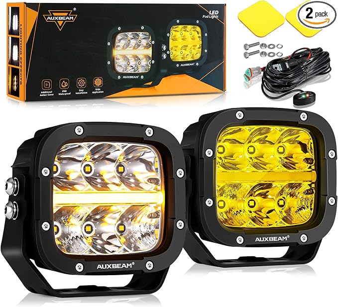 Auxbeam XP-Ultra Series 5 Inch Cube Offroad Lights, Amber DRL Function by Auxbeam