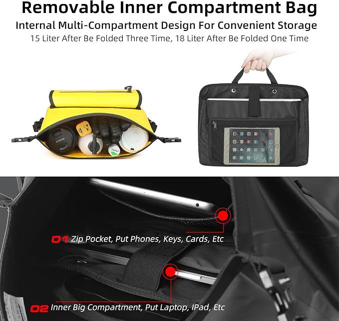 Rhinowalk Motorcycle Saddlebag 15L Waterproof Luggage Bag Quick Release - Image 4