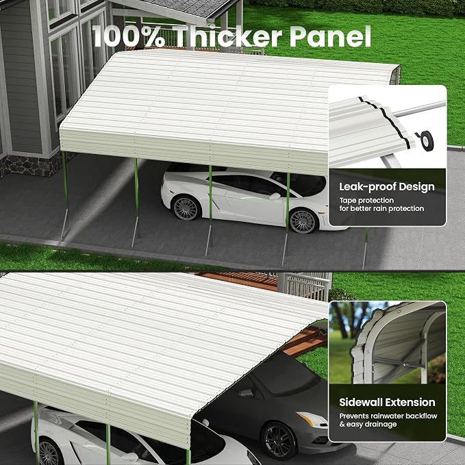 20x20 Carport, Heavy Duty Metal Car Port, All-Weather Protection, Easy Assembly - Image 3