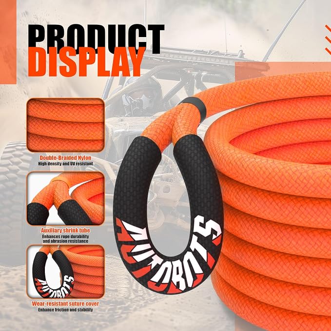 AUTOBOTS Kinetic Recovery Rope 1" x 30'，Heavy Duty Tow Rope Tow Strap - Image 2