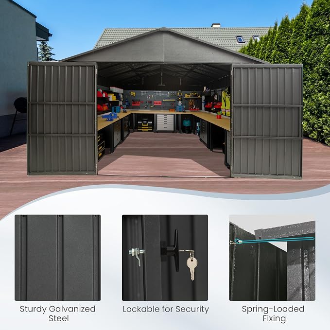 Domi 12'x15' Metal Garage Shed, Heavy Duty Outdoor Steel Carport - Image 6
