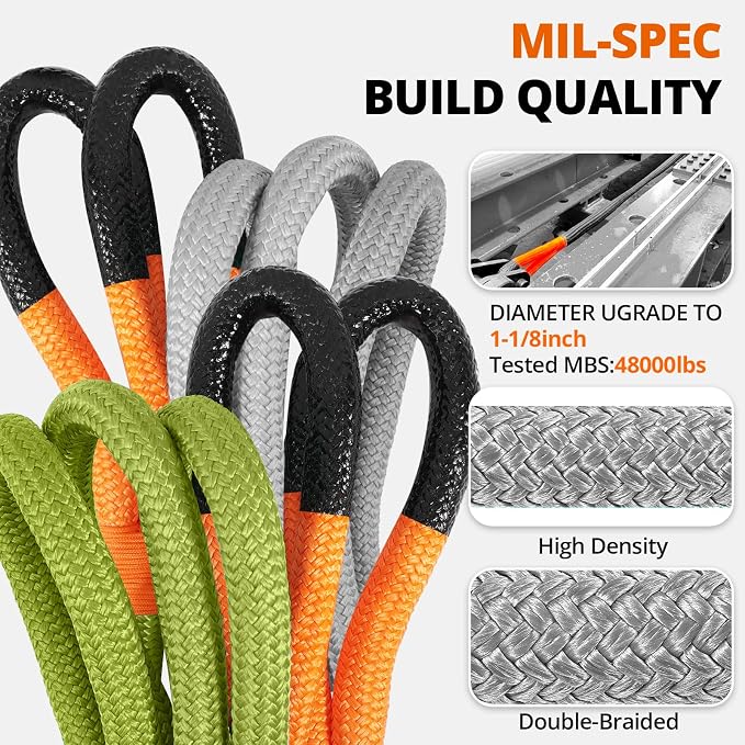 Kinetic Recovery Tow Rope 1-1/8" x20ft Offroad Snatch Strap 48000lbs Heavy Duty - Image 2