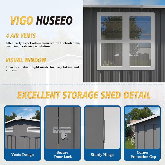 10x14x6.7FT Outdoor Storage Shed, Galvanized Steel Garden Shed - Image 2