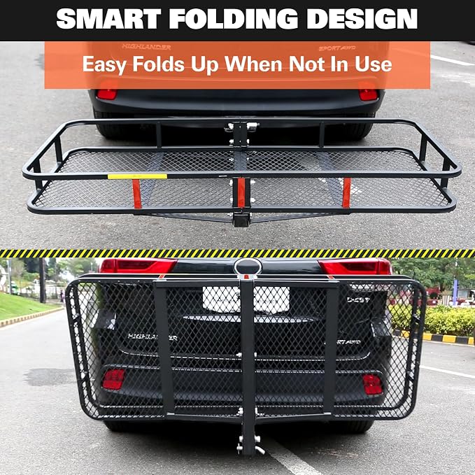 WEIZE Folding Hitch Mount Cargo Carrier 60" x 20" x 6", 500 lbs Capacity Hitch - Image 4