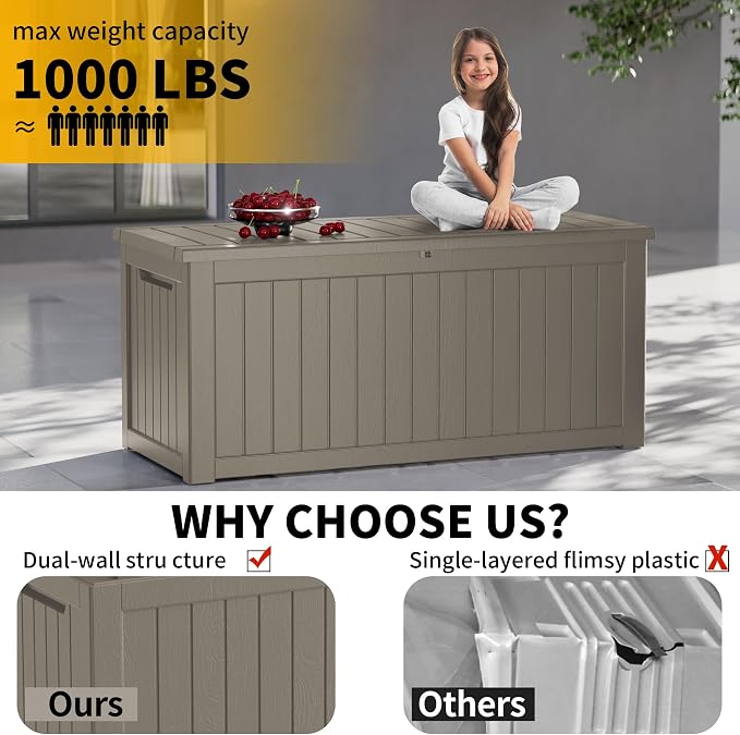 270 Gallon Outdoor Storage Box Patio Deck Box Waterproof, Resin Lockable - Image 6