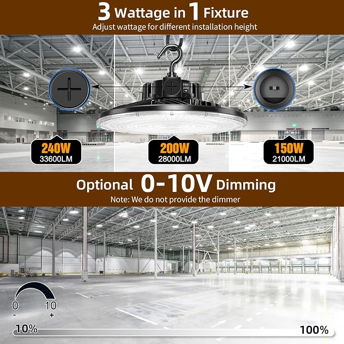3 Pack 480V LED High Bay Light UL DLC Listed UFO Light 240W 200W 150W Adjustable - Image 3