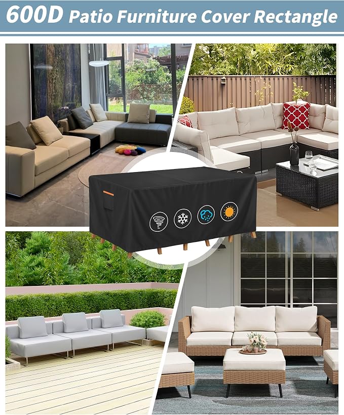 Outdoor Waterproof Furniture Cover, 111W x 74L x 28H inches Heavy Duty 600D - Image 7
