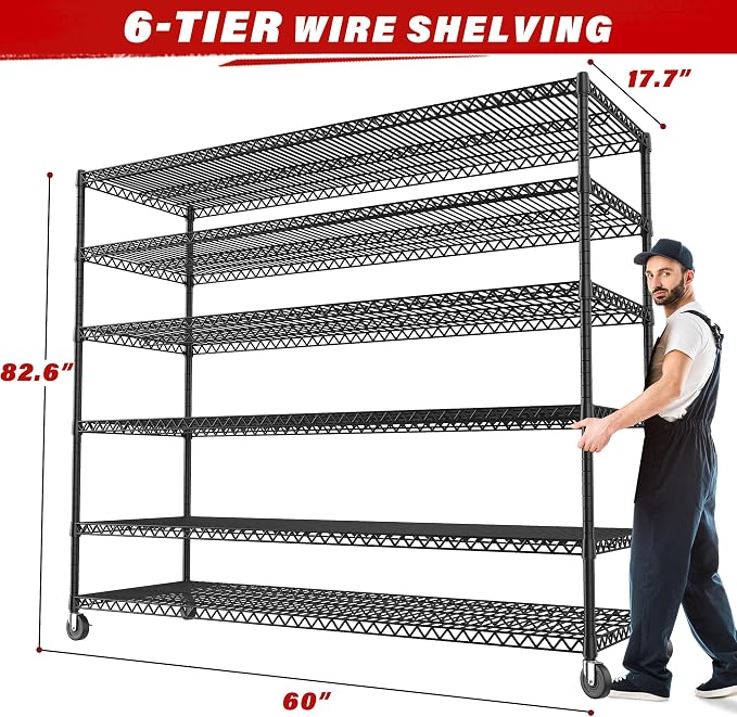 REIBII 60''W X 82.6" H Steel Heavy Duty Wire Shelving Unit - Image 3