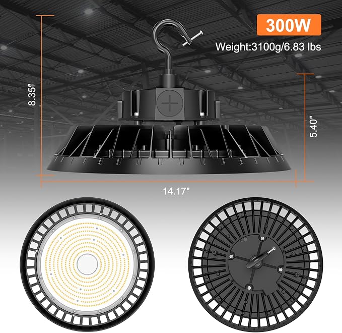 6Pack LED High Bay Lights, 300W UFO High Bay LED Shop Lights, 45000LM - Image 4