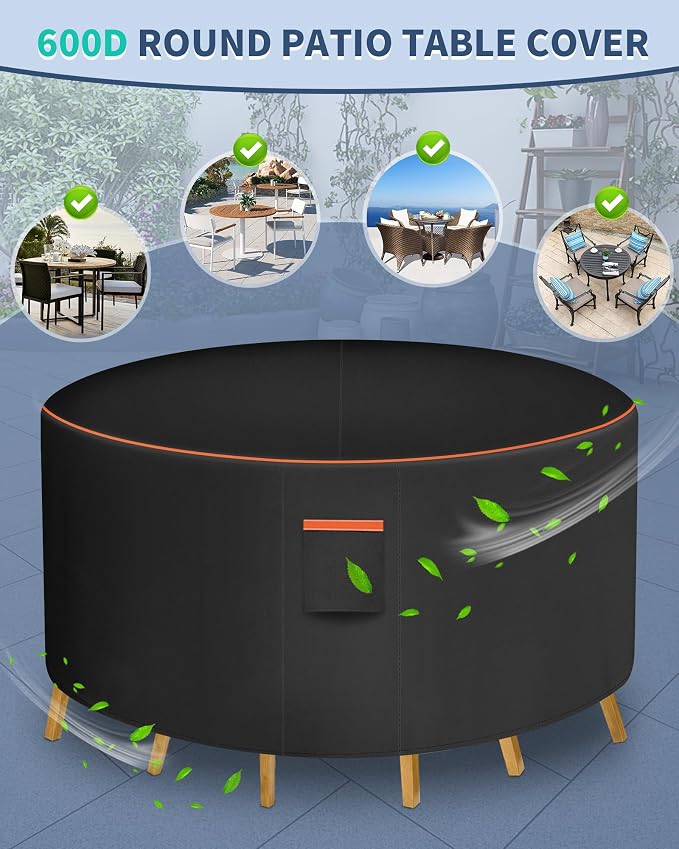 Round Patio Furniture Cover, 96 Inch Diameter Waterproof 600D Heavy Duty Table - Image 4