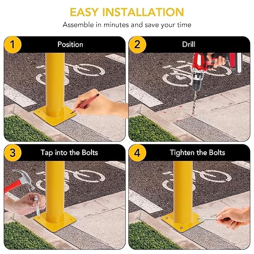 Safety Bollard 6 Packs, 36 Inch High Heavy-Duty Yellow Safety Bollard Steel - Image 3