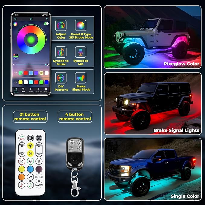 12 Pods 252 LEDs 5 Sides RGB Rock Lights, App/2 Remote Control Rock Lights - Image 3