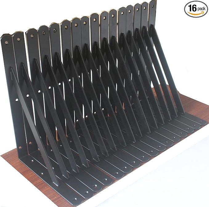 16 Pack L10 x H 8" Black Heavy Duty Shelf Brackets by MHMYDZ