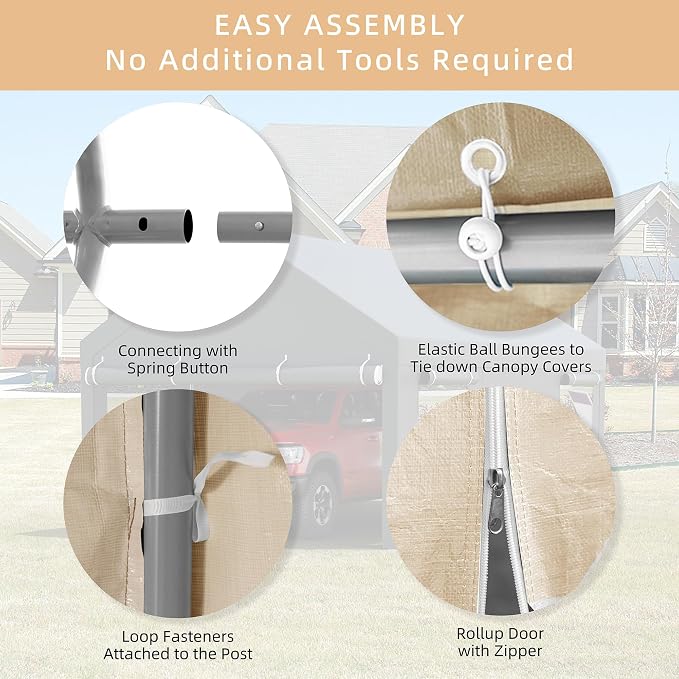JY QAQA Carport, 10x20 FT Heavy Duty Carport Reinforced Steel Poles - Image 5
