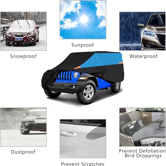 MORNYRAY Compatible with Jeep Wrangler 2 Door, Waterproof Car Cover All Weather - Image 3