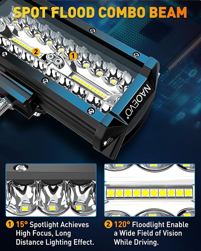 NAOEVO 7 Inch LED Light Bar, 240W 24, 000LM Offroad Fog/Driving Lights LED Pods - Image 4