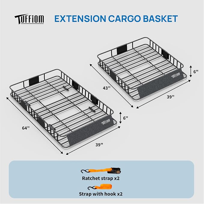 Bonnlo 250lbs Extendable Rooftop Cargo Carrier, 64×39×6inch Universal Roof Rack - Image 3
