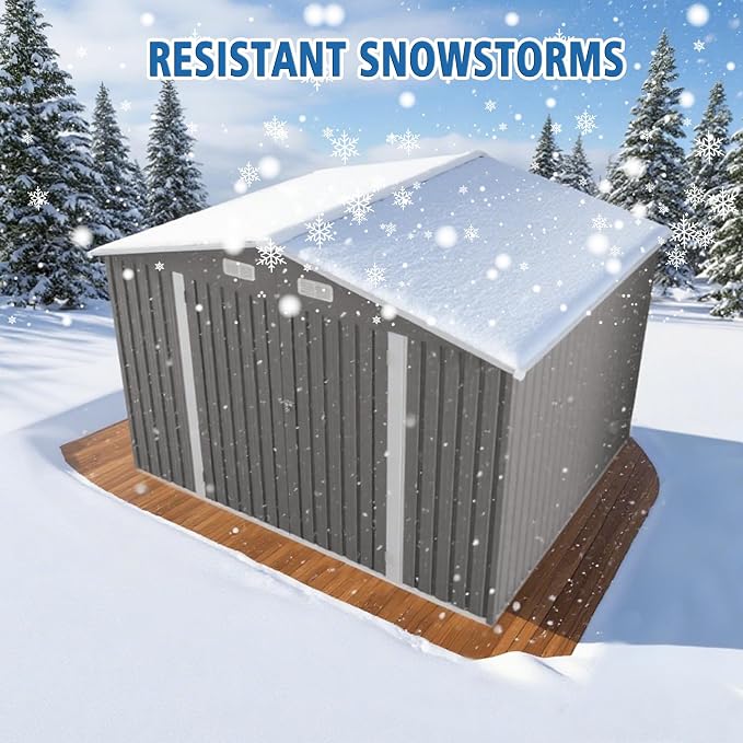10 x 8 FT Large Outdoor Storage Shed w/Lockable Door, Heavy Duty Metal Garden - Image 7