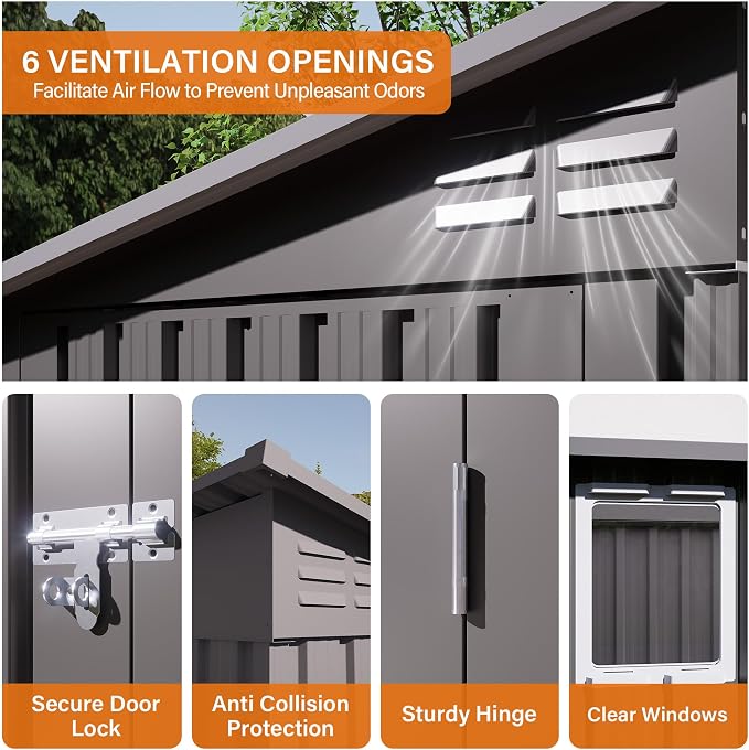 4x9 FT Lean to Shed with Window, Metal Sheds & Outdoor Storage with 6 Vents and - Image 6