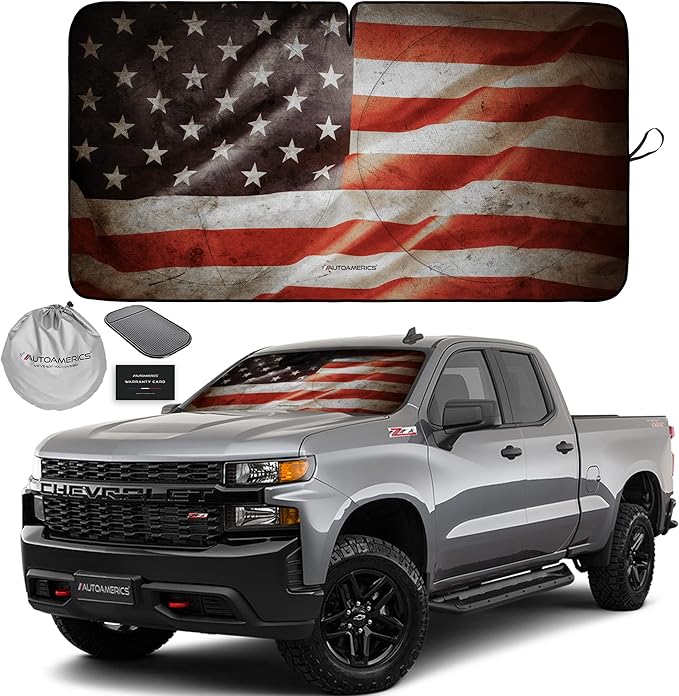 Autoamerics 1-Piece Windshield Sun Shade Grunge American Flag by AutoamericsUS