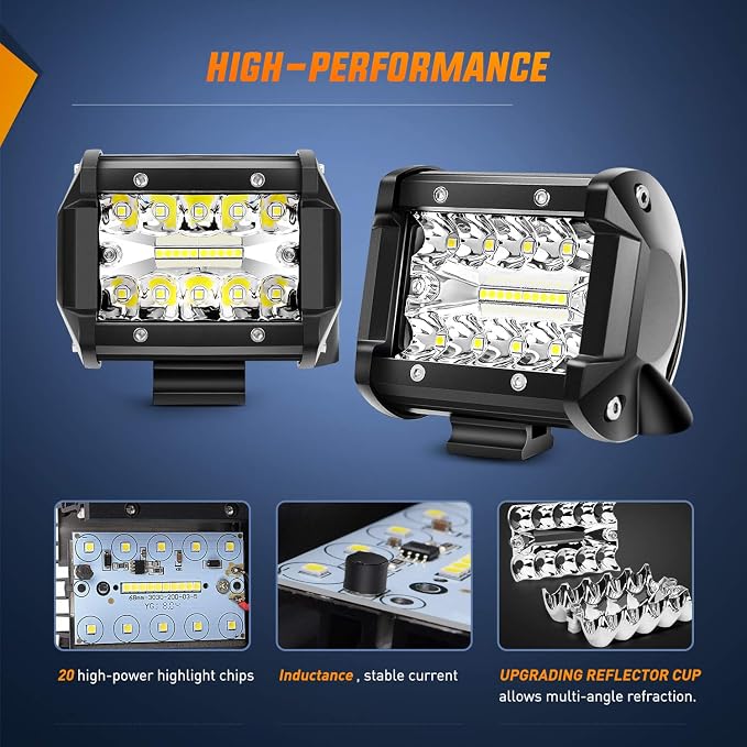 Nilight LED Light Bar 2PCS 60W 4 Inch Flood Spot Combo LED Work Light Pods - Image 3