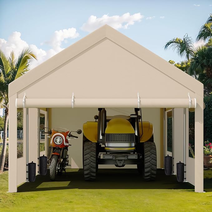 JY QAQA Carport, 12x20 FT Heavy Duty Carport Reinforced Steel Poles - Image 2