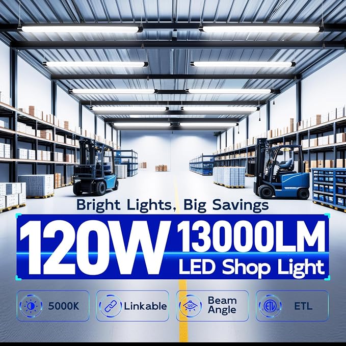hykolity 120W LED Shop Light Linkable, 5000K 4FT Black Utility Shop Lights - Image 2