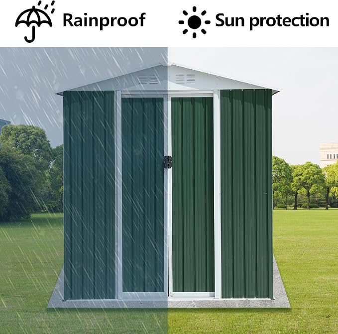 6x4 FT Outdoor Metal Storage Shed, Waterproof Outside Garden Sheds w/Lockable - Image 5