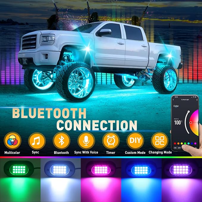 Honalia LED Rock Lights for Trucks 12 Pods, RGB Truck Rock Lights - Image 2