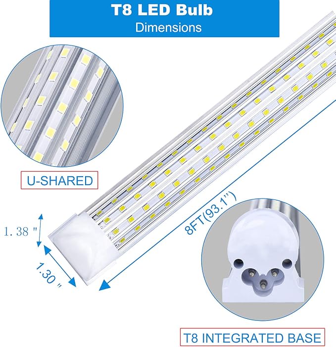 20 Pack, LED Shop Light, 8FT 144W 14500LM 6000K, Cold White, U Shape, Hight - Image 3