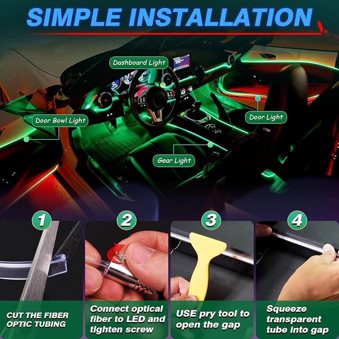 MICTUNING Car LED Interior Strip Light, 8 in 1 RGB Multicolor - Image 6